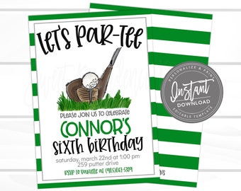 Golf Birthday Invitation, Let's Par-Tee, Editable golf party, Boy Sports Birthday Invitation, Top Printable Instant Access EDIT NOW