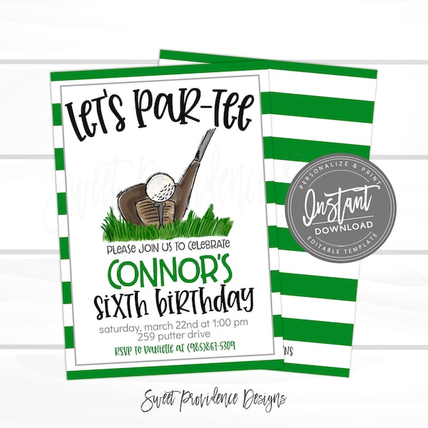 Golf Birthday Invitation, Let's Par-Tee, Editable golf party, Boy Sports Birthday Invitation, Top Printable Instant Access EDIT NOW