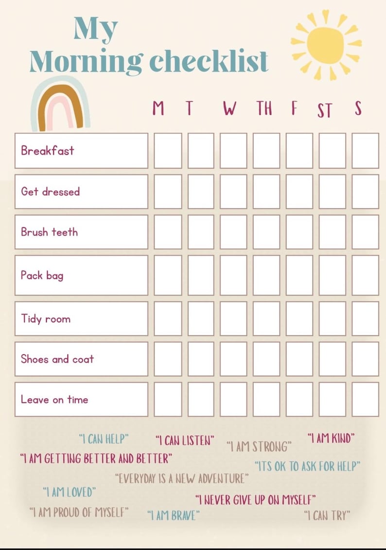 Editable Kids Morning Checklist | Printable Routine Chart (canva ...