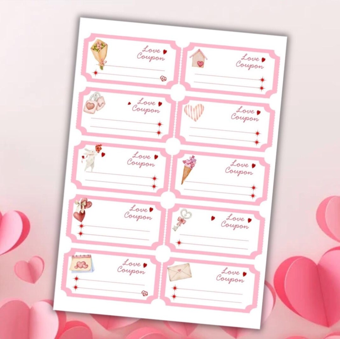 Printable Love Coupons for Couples Romantic Valentine Gift Instant
