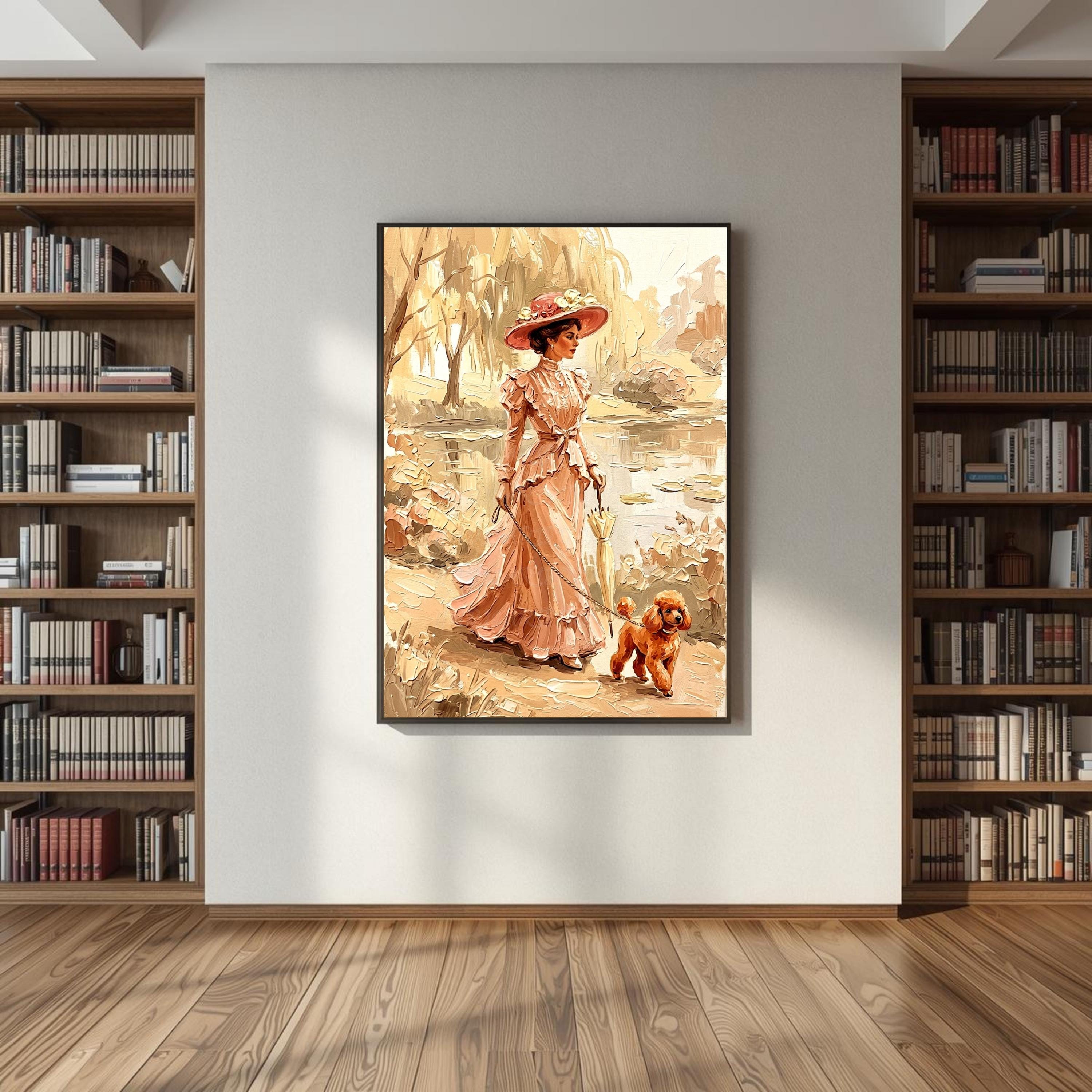 Victorian Lady With Poodle Printable Wall Art, Elegant Woman Walking ...
