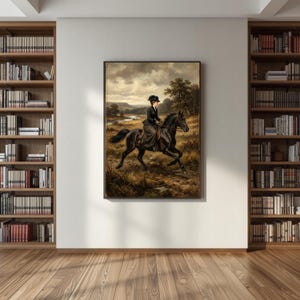 Victorian Woman Riding Black Horse Printable,Antique Equestrian Wall Art,Moody Artwork,Dark Academia Vintage Painting Digital Download Decor image 7