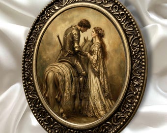 Medieval Romance Wall Art Printable,Victorian Knight and Lady Painting,Moody Artwork,Dark Academia Cottagecore Decor,DigitalDownload Artwork