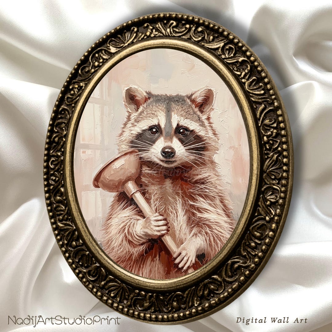 Funny Raccoon Bathroom Wall Art Printable, Cute Animal Toilet Decor ...