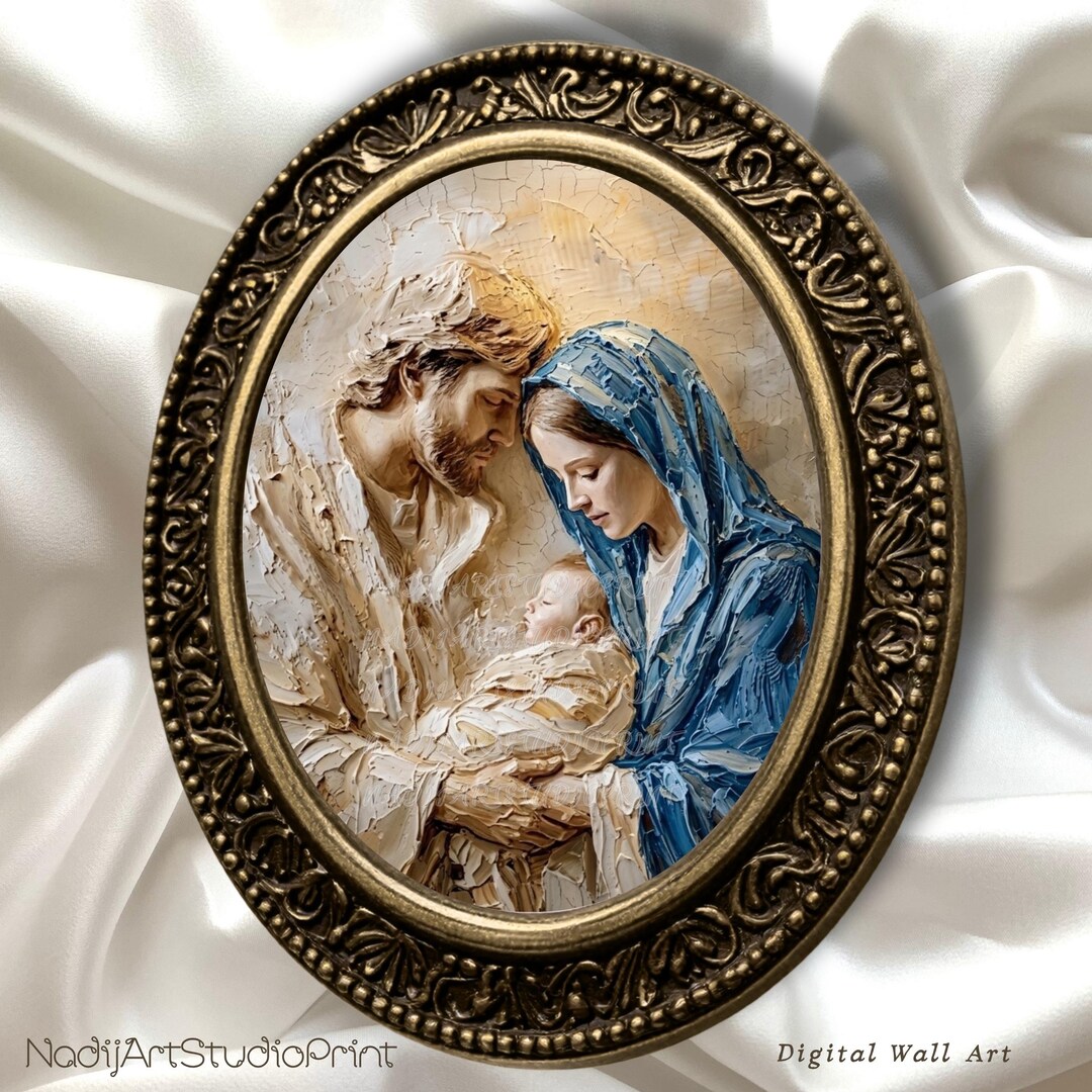 Holy Family Jesus Mary Joseph Wall Art, Neutral Beige Christian Decor ...