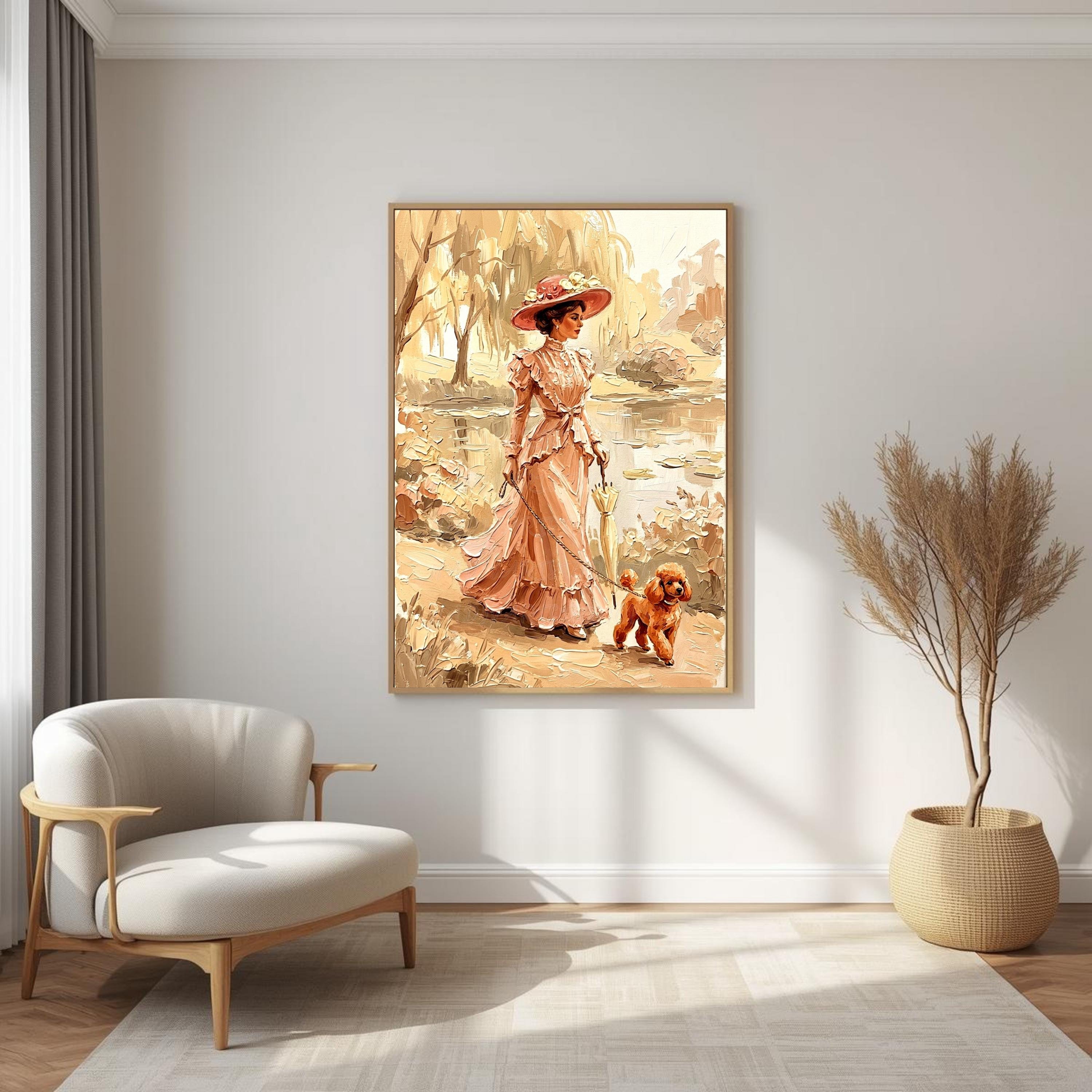 Victorian Lady With Poodle Printable Wall Art, Elegant Woman Walking ...
