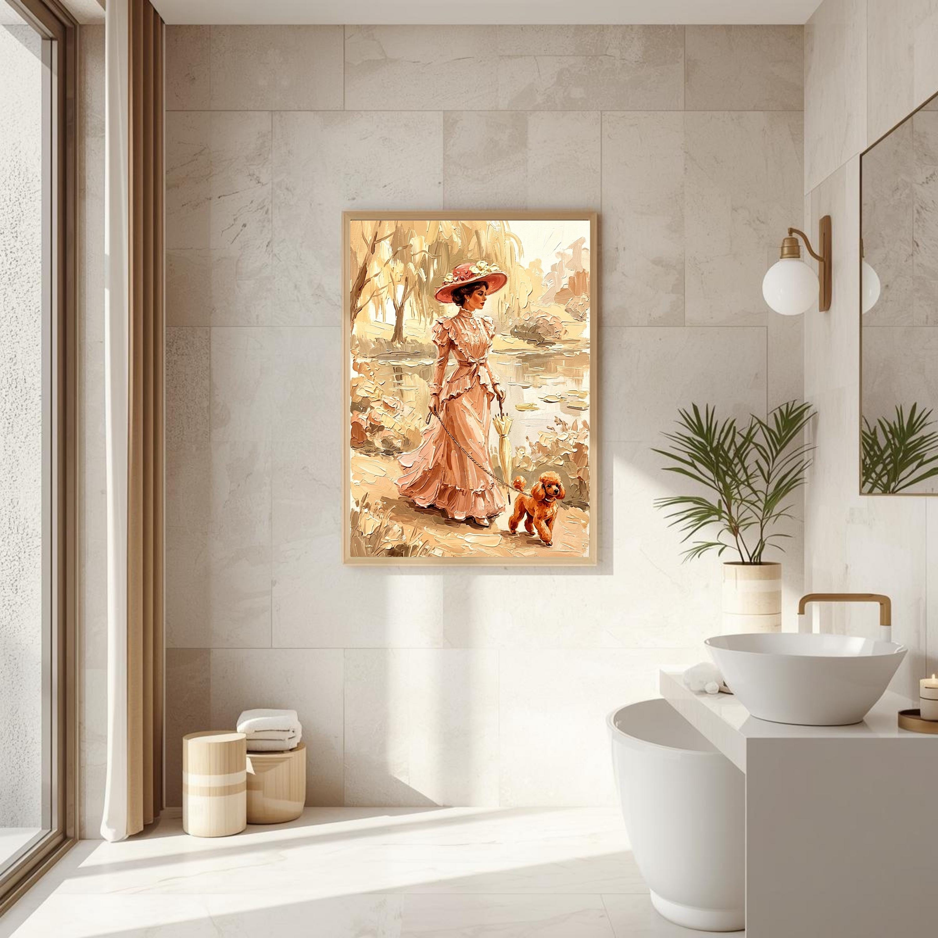 Victorian Lady With Poodle Printable Wall Art, Elegant Woman Walking ...