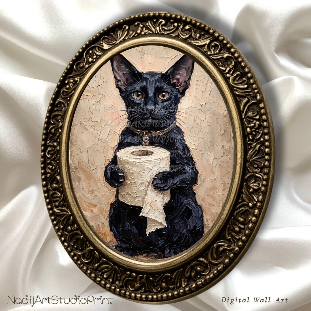Black Cat Bathroom Wall Art, Funny Toilet Paper Cat Print, Cute Gothic ...