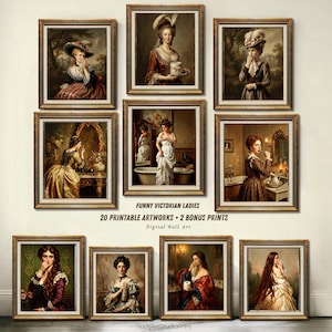 Funny Victorian Ladies Wall Art Set of 22 Prints,Quirky Antique Women Gallery Printable,Vintage Bathroom Decor,Humorous Poster Digital Down.