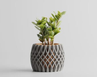Modern Geometric Plant Pot | Minimalist Gray PLA Flower Pot | Scandinavian Home Decor | Indoor Planter