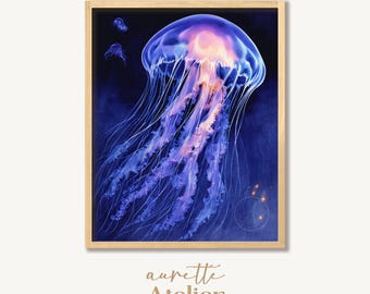 Luminous Jellyfish Art, Modern Coastal Wall Decor with Bioluminescent Effects (Digital Download) 15