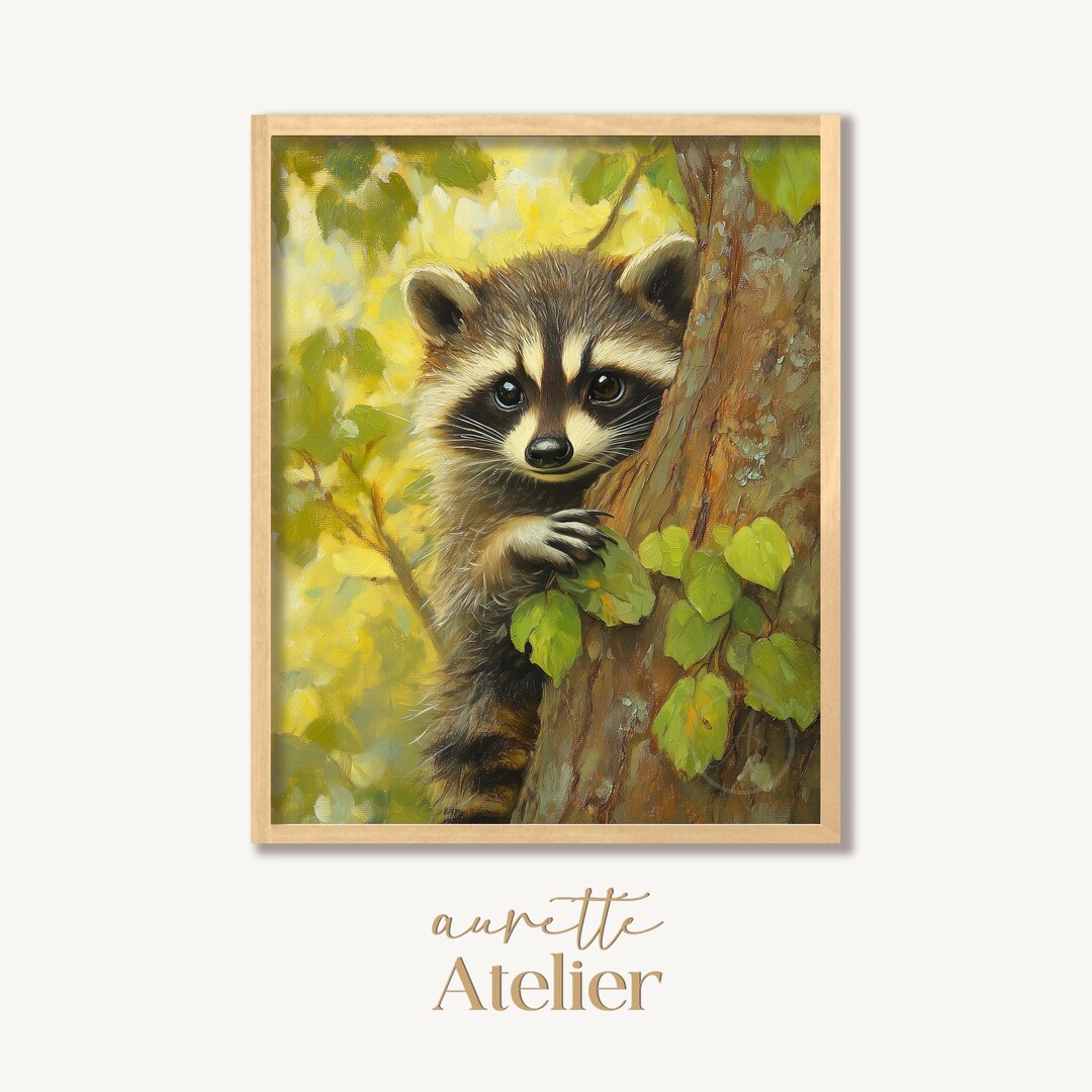 Rustic Raccoon Rustic Raccoon Illustration - Realistic Wildlife Oil Painting, Joyful ...