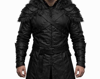 Handgefertigte Leder Wikinger Rüstung: Pelzbesatz, LARP Cosplay,Mittelalter Cosplay