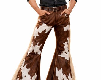 Cowboy inspirierte Lederfransenhose, Western Cowboy Schlaghose