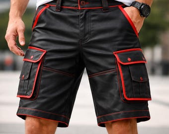 Anime Inspiriert Kurz | Schwarze Ledershorts | Fracht tragen