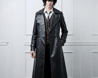 Handgefertigter Trenchcoat aus echtem Leder – Anime Cosplay