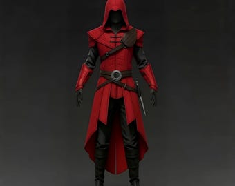 Red Assassin Costume Red Hooded Rogue Coat –Gameplay Cosplay Outfit | Handcrafted Genuine Leather