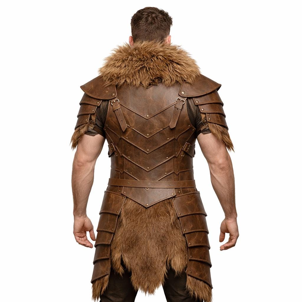 Brown Leather Viking Armor Costume | Genuine Fur Warrior Outfit - Etsy