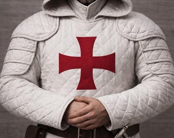 Weißes gestepptes Leder Assassinen-Kostüm-Set - Mittelalterliches christliches Krieger-Outfit