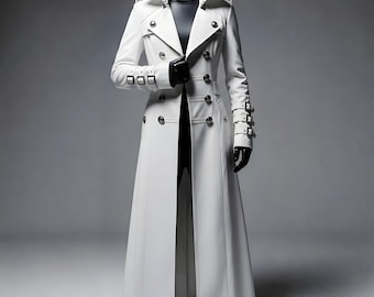 Anime Inspired White Leather Trench Coat |  Anime Cosplay