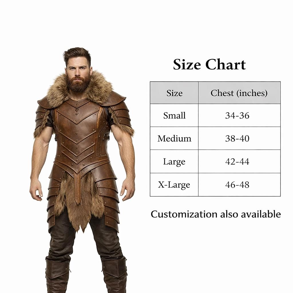 Brown Leather Viking Armor Costume | Genuine Fur Warrior Outfit - Etsy