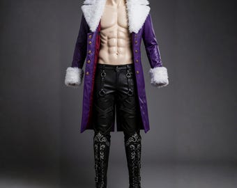 Anime Kostüm Handmade Gothic Lila Leder Trenchcoat mit Fell: Anime,Gaming Style