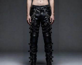 Men’s Black Gothic Leather Pants| Punk Rock Biker | Heavy-Duty Leather Trousers