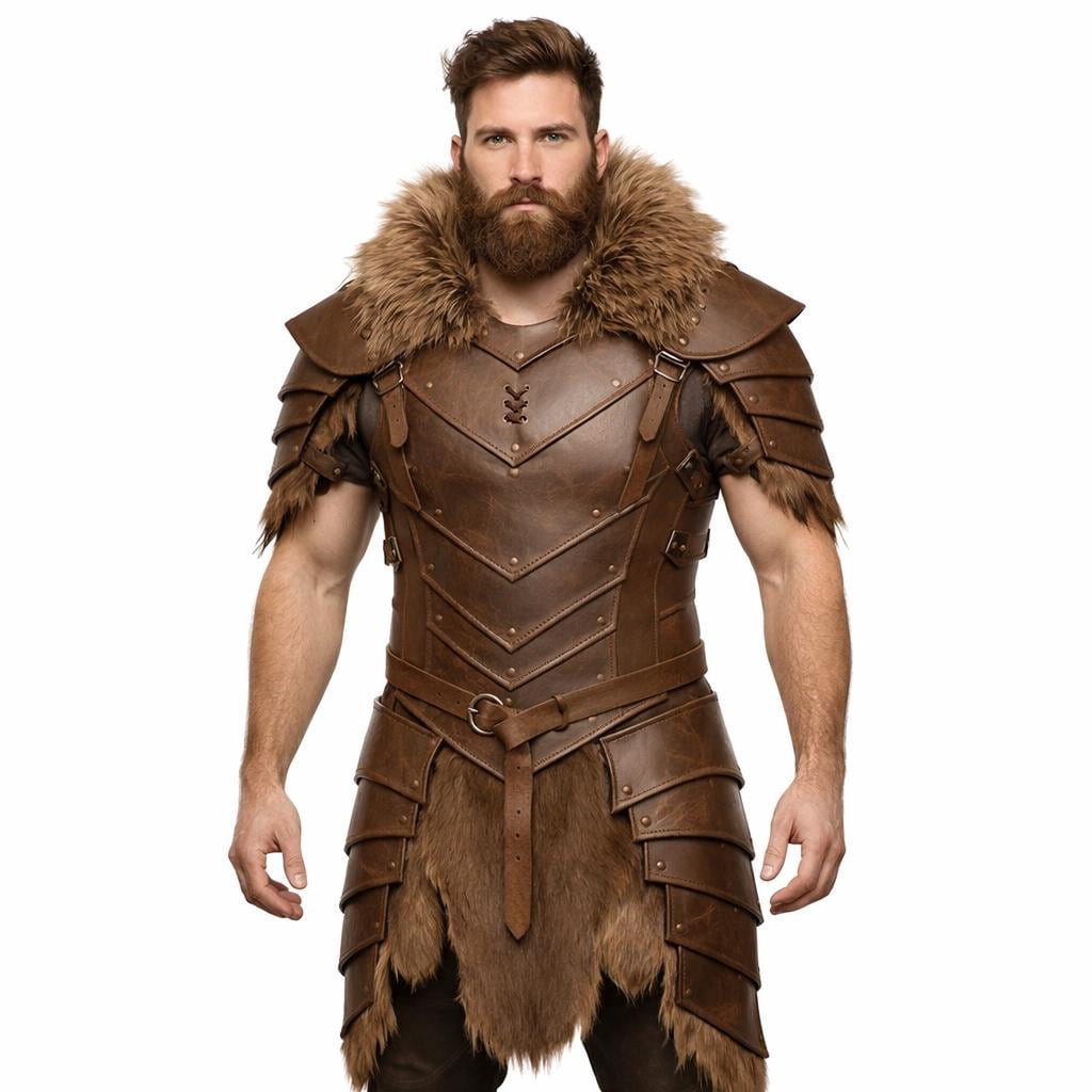 Brown Leather Viking Armor Costume | Genuine Fur Warrior Outfit - Etsy