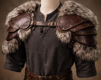 Wikinger Gewandung Fell Leder Schulterstücke | Mittelalterliche Krieger-Schulterschutz | Nordischer Barbar Cosplay Rüstung