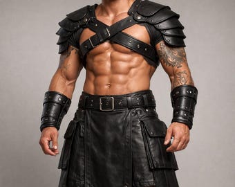 Kilt & Harness Herren Schwarzes Leder| Krieger Outfit