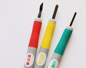 japanese stamp carving knife set, DIY hand carved rubber stamp carving tools, set of 3 blades, set B