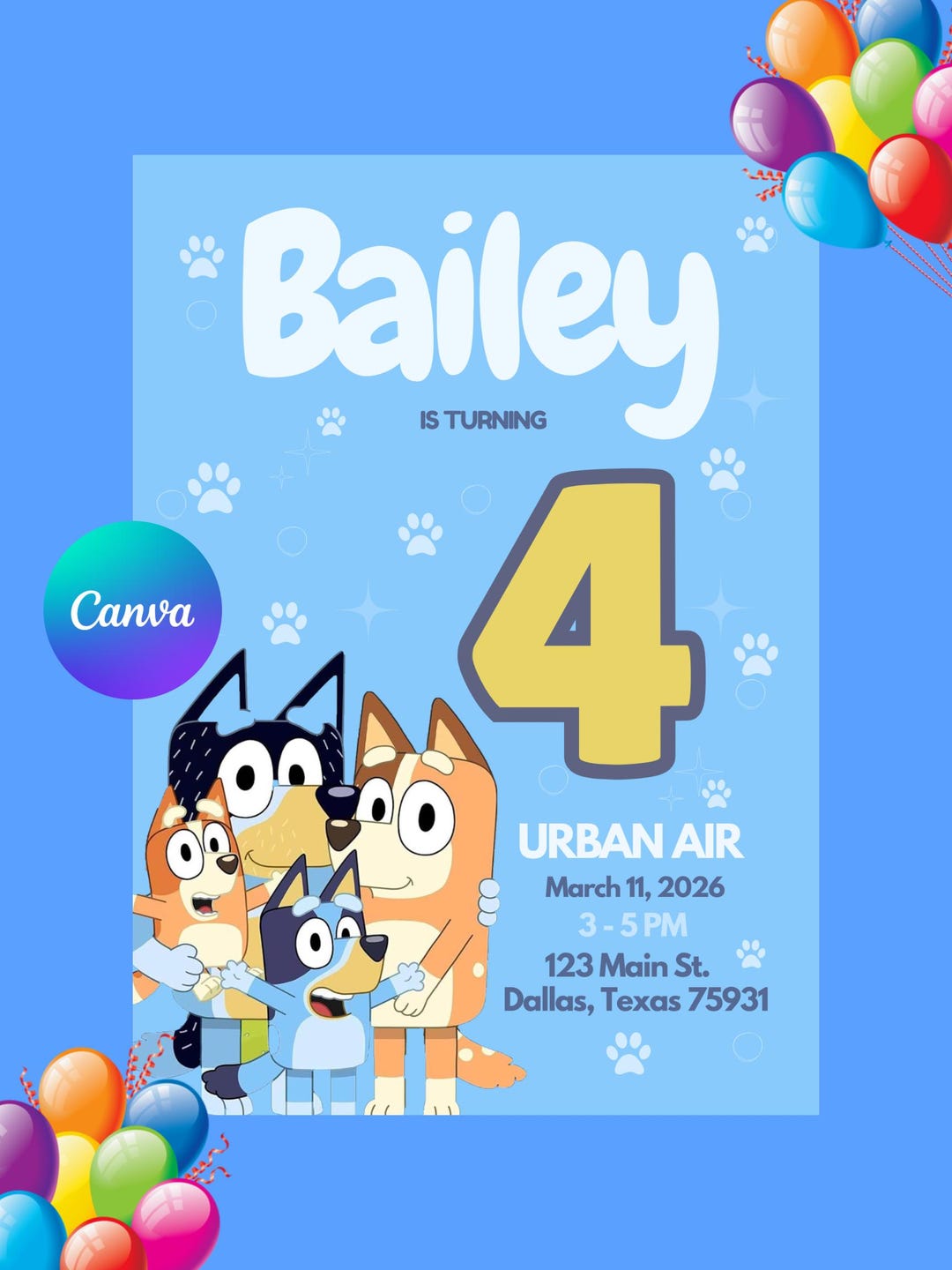 Blue Puppy Birthday Invitation | Cartoon Dog Party Invite (digital ...