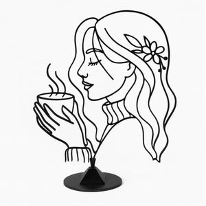 Minimalist Coffee Lover Sculpture – Cozy Modern Line Art Decor
