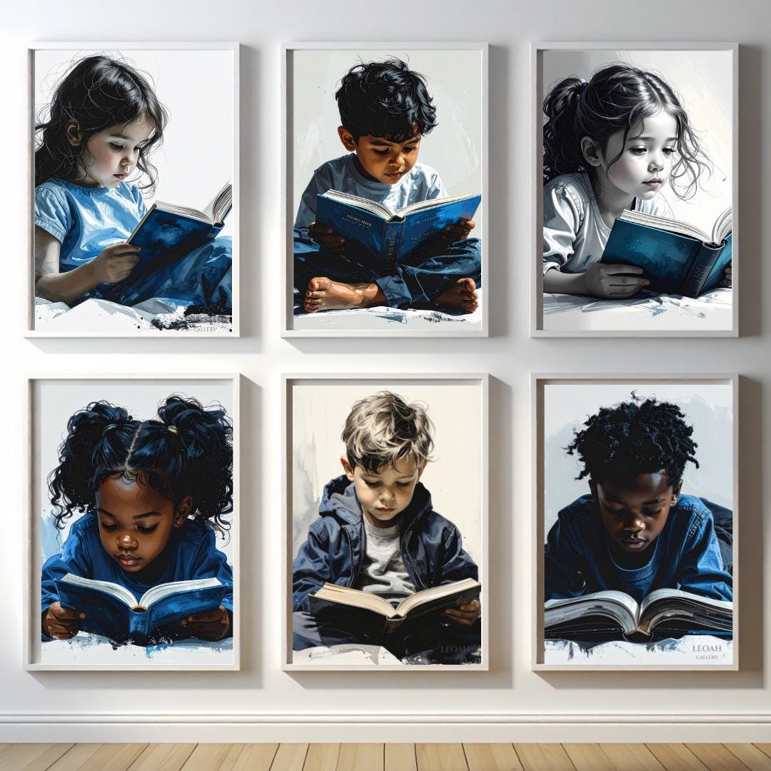 Kids Reading Wall Art Set of 6, Nursery Printable Art, Children Room ...