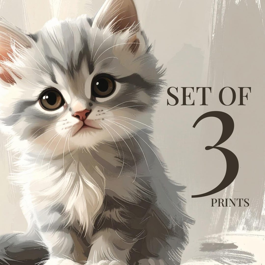 Kitten Nursery Wall Art Set of 3, Baby Cat Prints, Neutral Nursery ...
