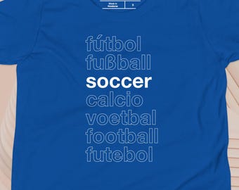 Kinder Fußball in vielen Sprachen Shirt, Jugend International Fußball T-Shirt, Global Sport Junge Mädchen