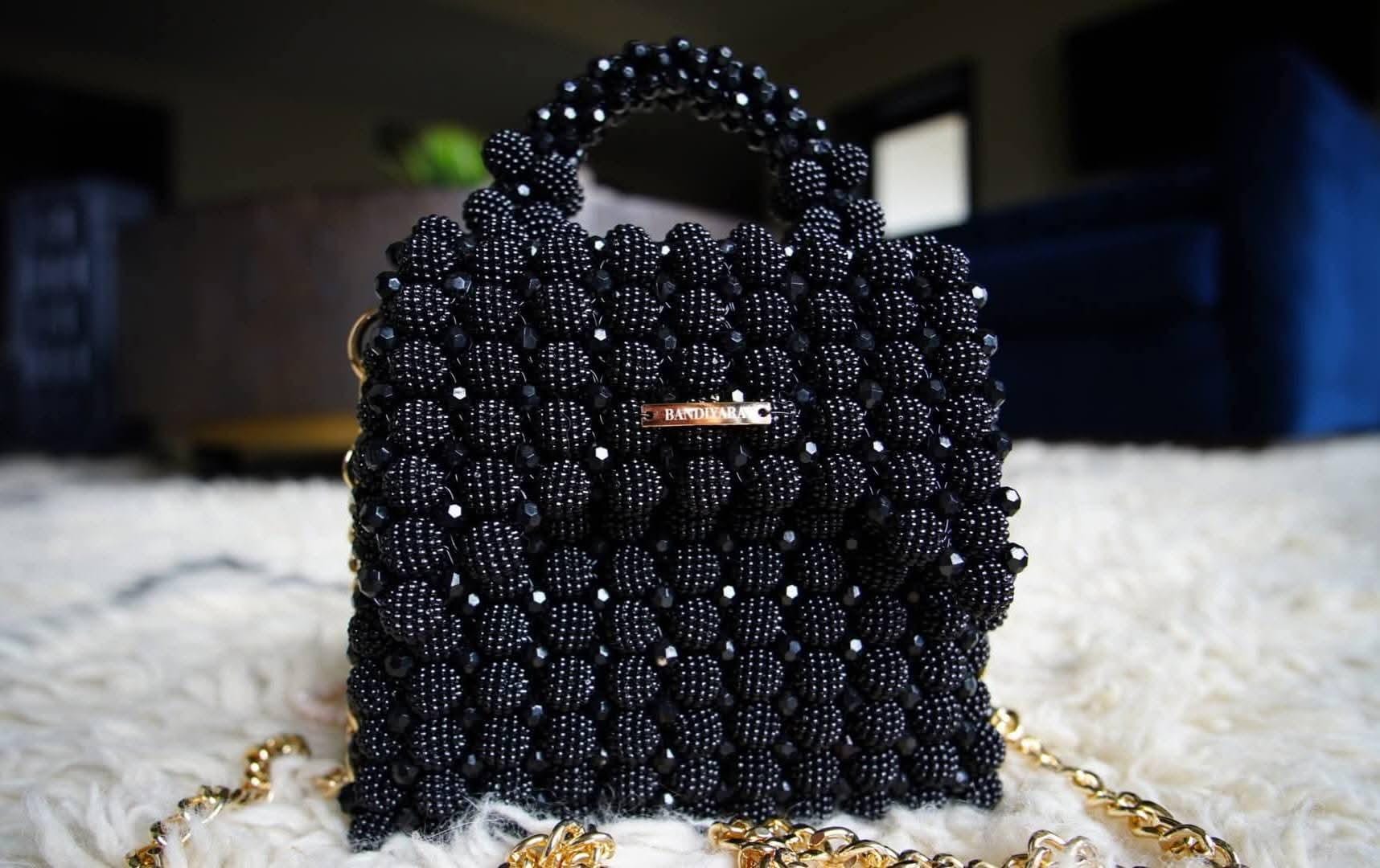 Handmade Black Beaded Bag | Blackberry Pearl Evening Luxury