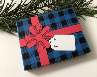 Printable Gift Box, Gift Card Holder Box, DIY Digital File Blue Plaid