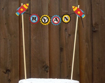 Mini Cake Banner Bunting Cake Topper with Rockets