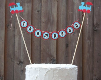 Mini Cake Banner Bunting Centerpiece for Train Birthday Party, Personalized
