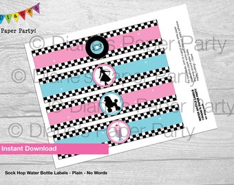 Sock Hop Water Bottle Label, DIY Printable File