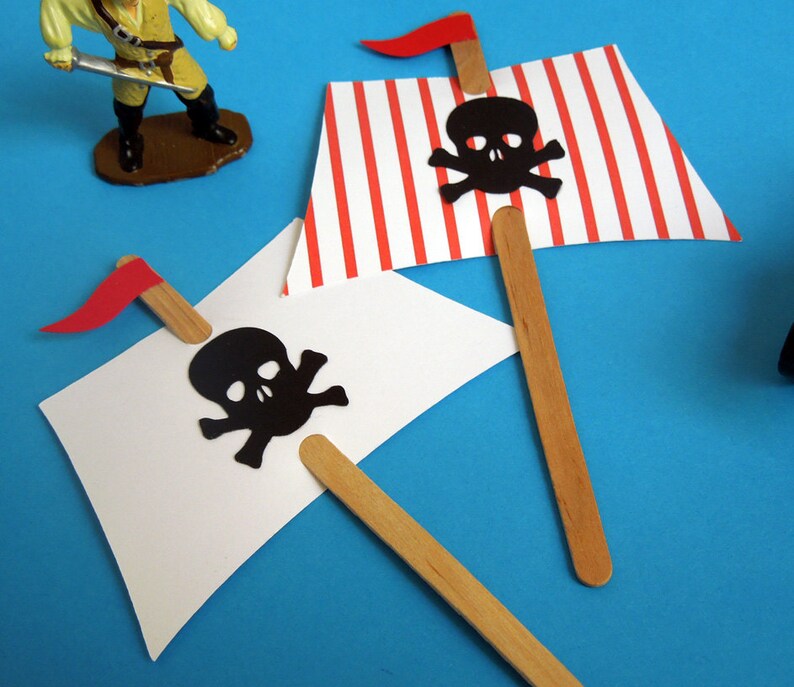 set of 12 Pirate Sails Birthday Party Cupcake Toppers