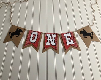 First Birthday High Chair Banner, Cowboy Western First Rodeo Party Decor