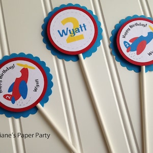 Airplane Cupcake Toppers for Airplane Birthday Party or Airplane Baby Shower, Set of 12