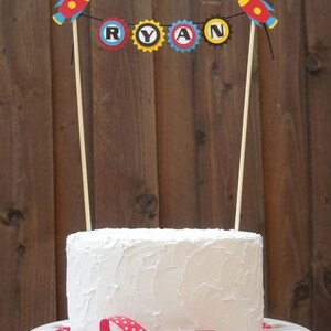 Mini Cake Banner / Bunting Centerpiece for Rocket Spaceship Birthday Party, Personalized image 4