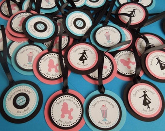 1950s Sock Hop Birthday Favor Tags, Set of 12