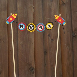 Mini Cake Banner / Bunting Centerpiece for Rocket Spaceship Birthday Party, Personalized image 3