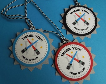 Light Saber Thank You Tags, Personalized set of 12