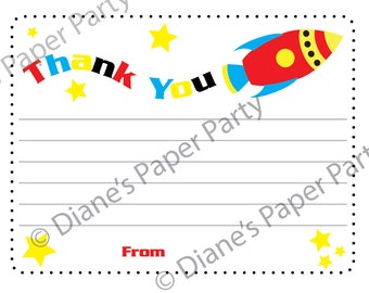 Retro Rocket Thank You Card, Digital Thank You Card, Instant Download