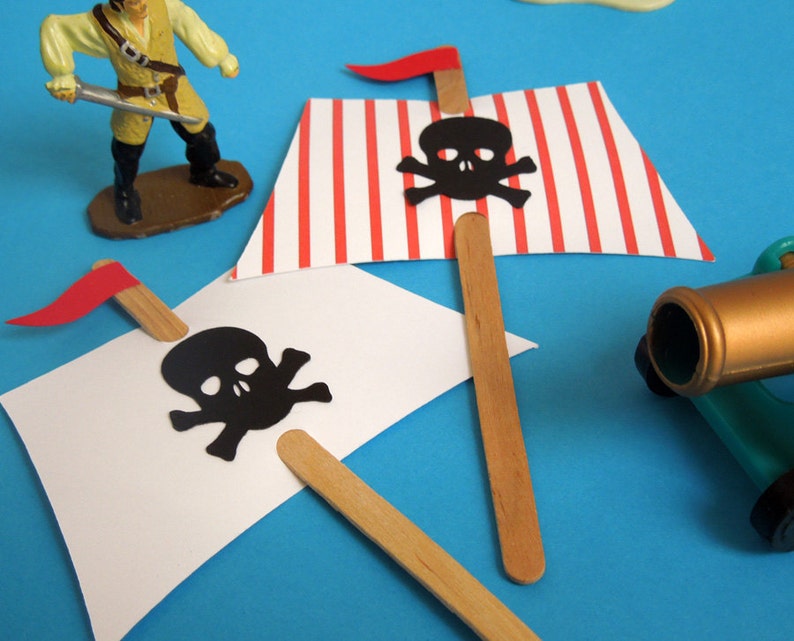 set of 12 Pirate Sails Birthday Party Cupcake Toppers